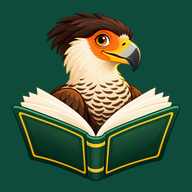 Carcará com livro aberto, ícone Línguas Vivas